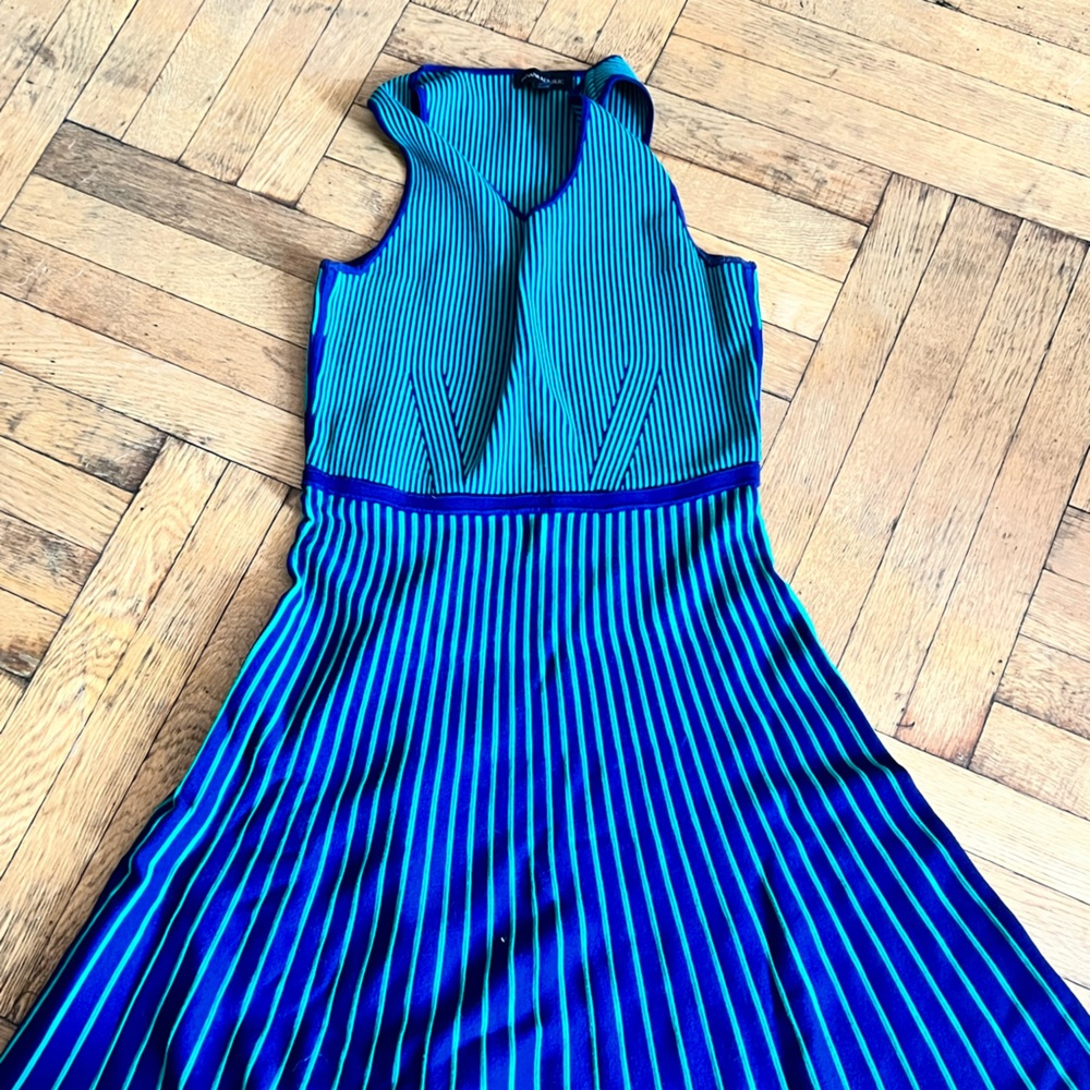 Knit flare contrast stripe dress